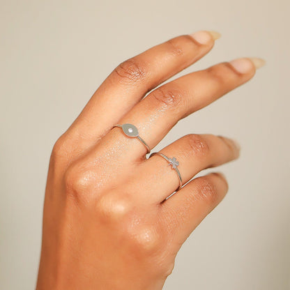 18K Gold PVD Stainless Steel CZ Stone Evil Eye Symbol Ring / ZRJ0004