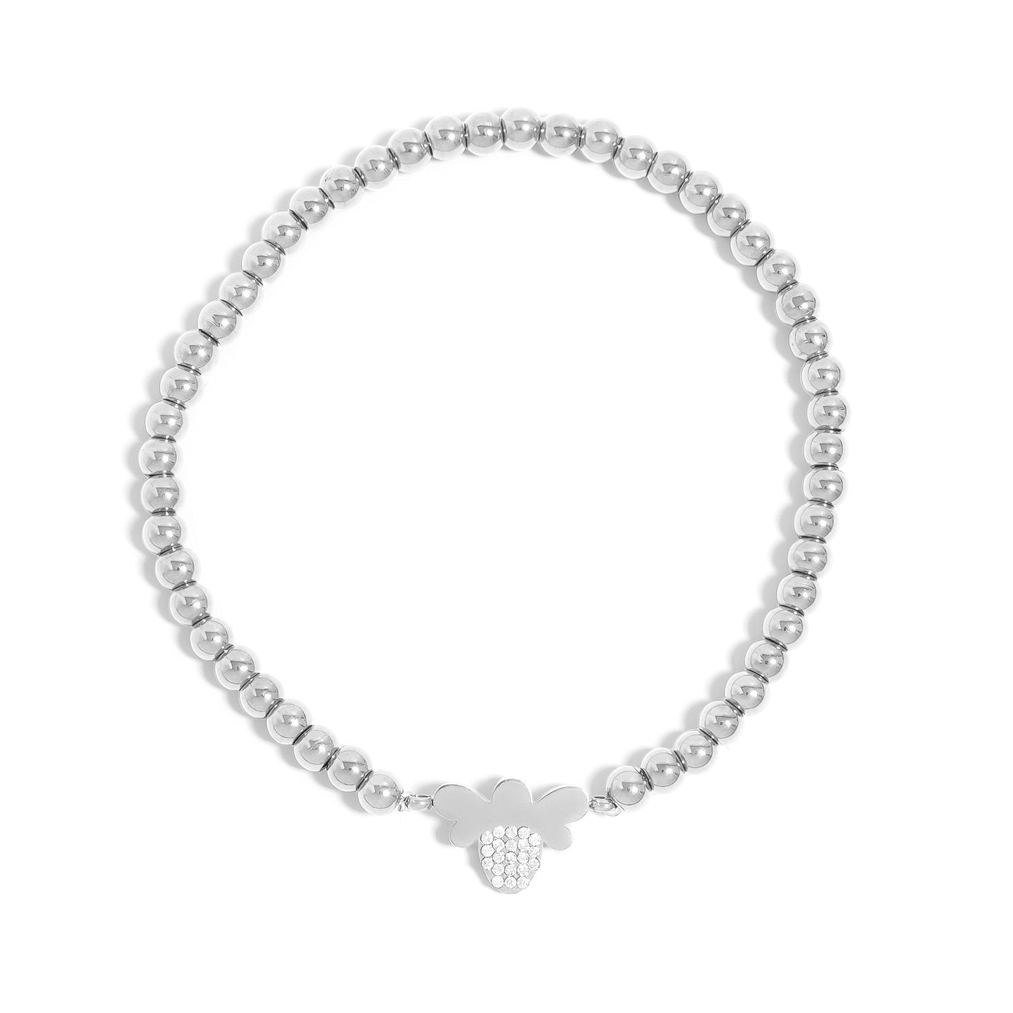 18K Gold PVD Stainless Steel Stone Bee Metal Beaded Stretch Bracelet / BRJ1022