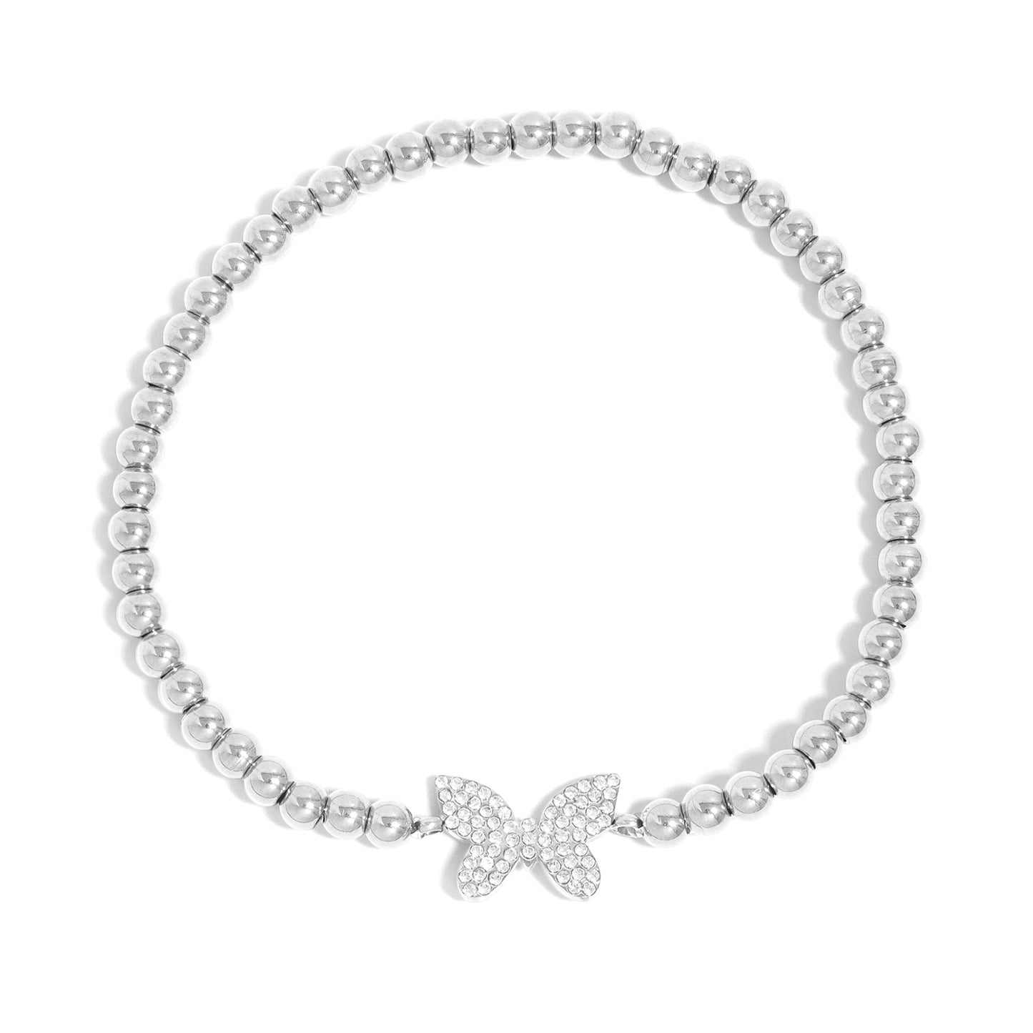 18K Gold PVD Stainless Steel Stone Butterfly Metal Beaded Stretch Bracelet / BRJ1021