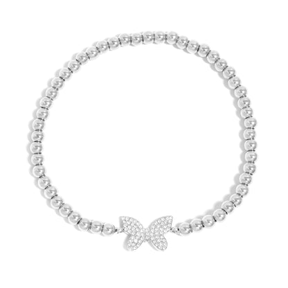 18K Gold PVD Stainless Steel Stone Butterfly Metal Beaded Stretch Bracelet / BRJ1021