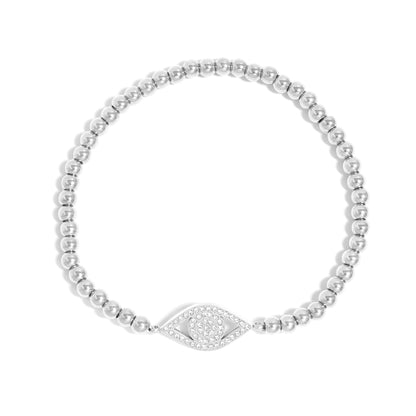 18K Gold PVD Stainless Steel Stone Evil Eye Metal Beaded Stretch Bracelet / BRJ1018