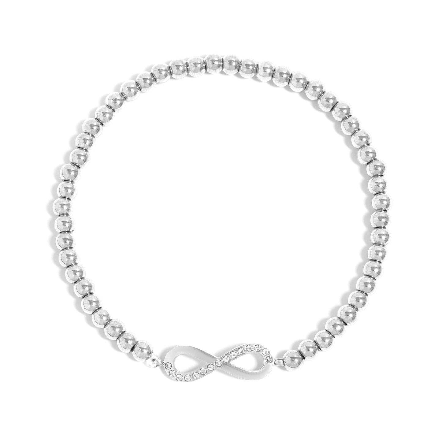 18K Gold PVD Stainless Steel Stone Infinity Sign Metal Beaded Stretch Bracelet / BRJ1017