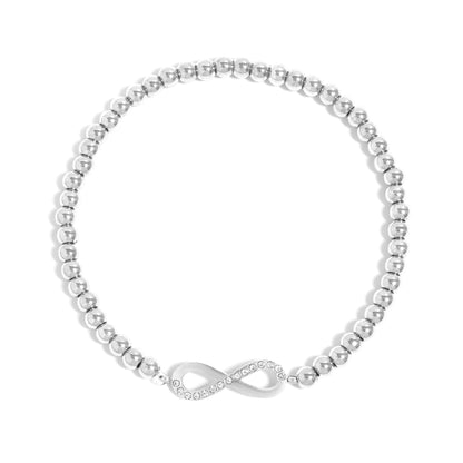 18K Gold PVD Stainless Steel Stone Infinity Sign Metal Beaded Stretch Bracelet / BRJ1017