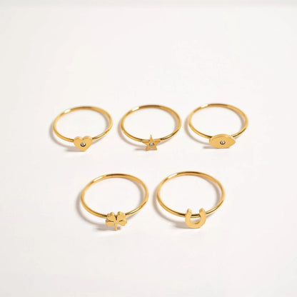 18K Gold PVD Stainless Steel CZ Stone Star Symbol Ring / ZRJ0003