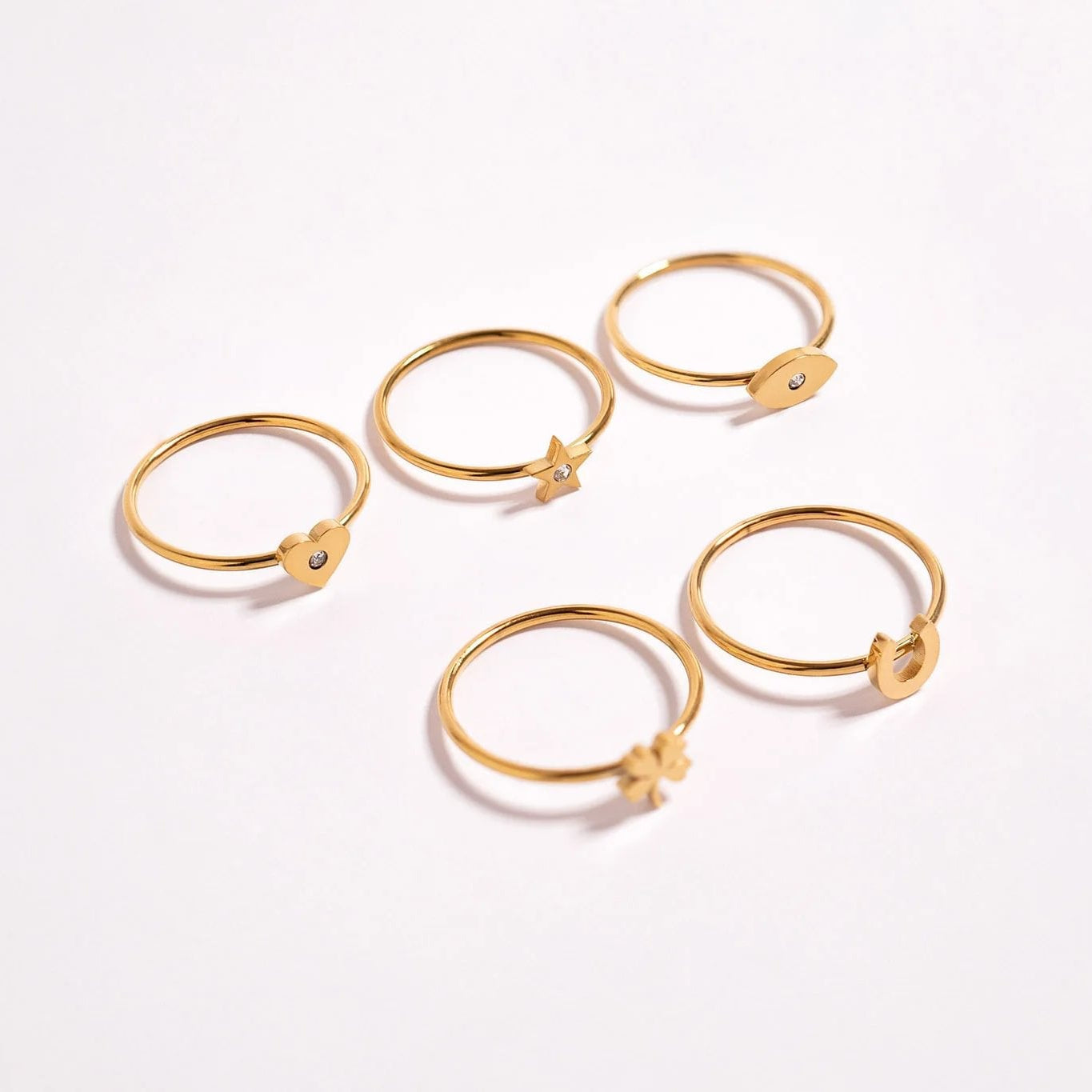 18K Gold PVD Stainless Steel CZ Stone Star Symbol Ring / ZRJ0003