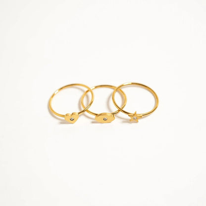 18K Gold PVD Stainless Steel CZ Stone Star Symbol Ring / ZRJ0003