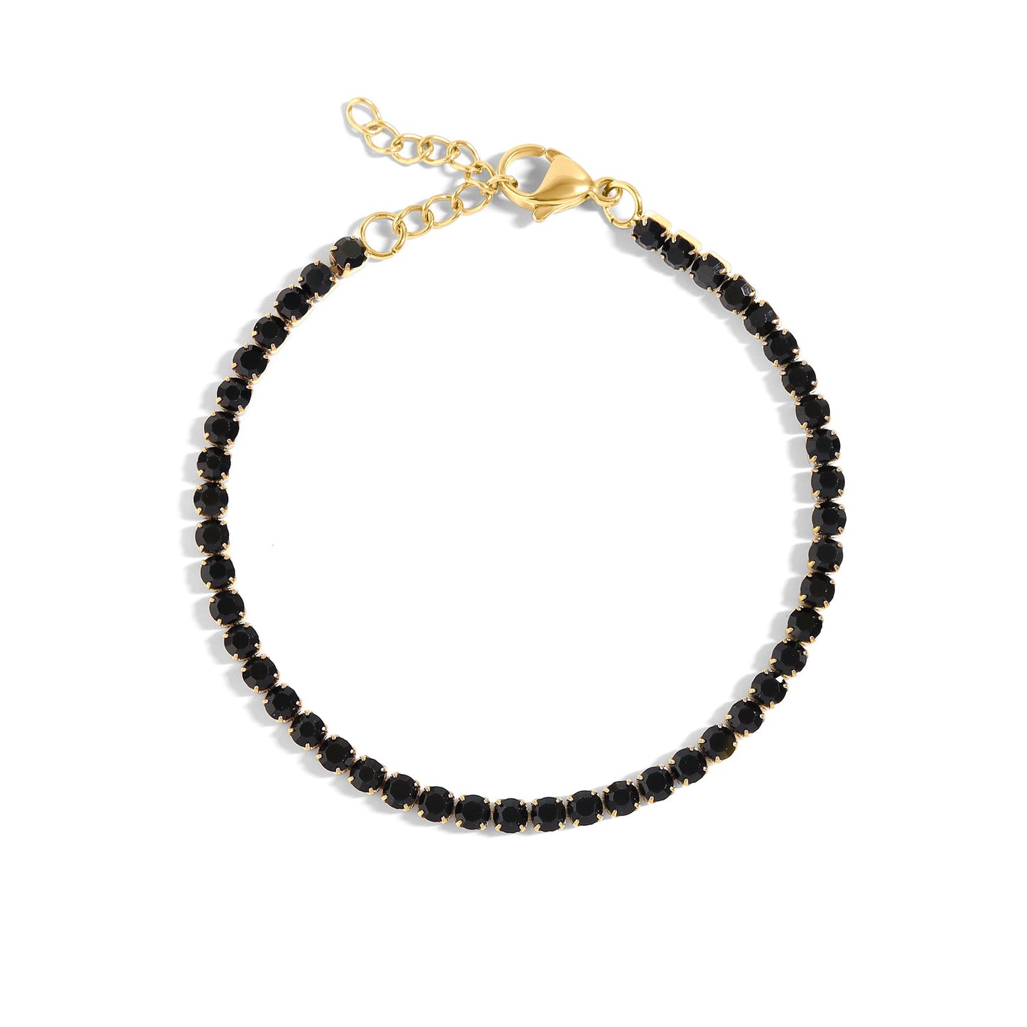 18K Gold PVD Stainless Steel Jet Rhinestone Tennis Chain Bracelet / TBR0004