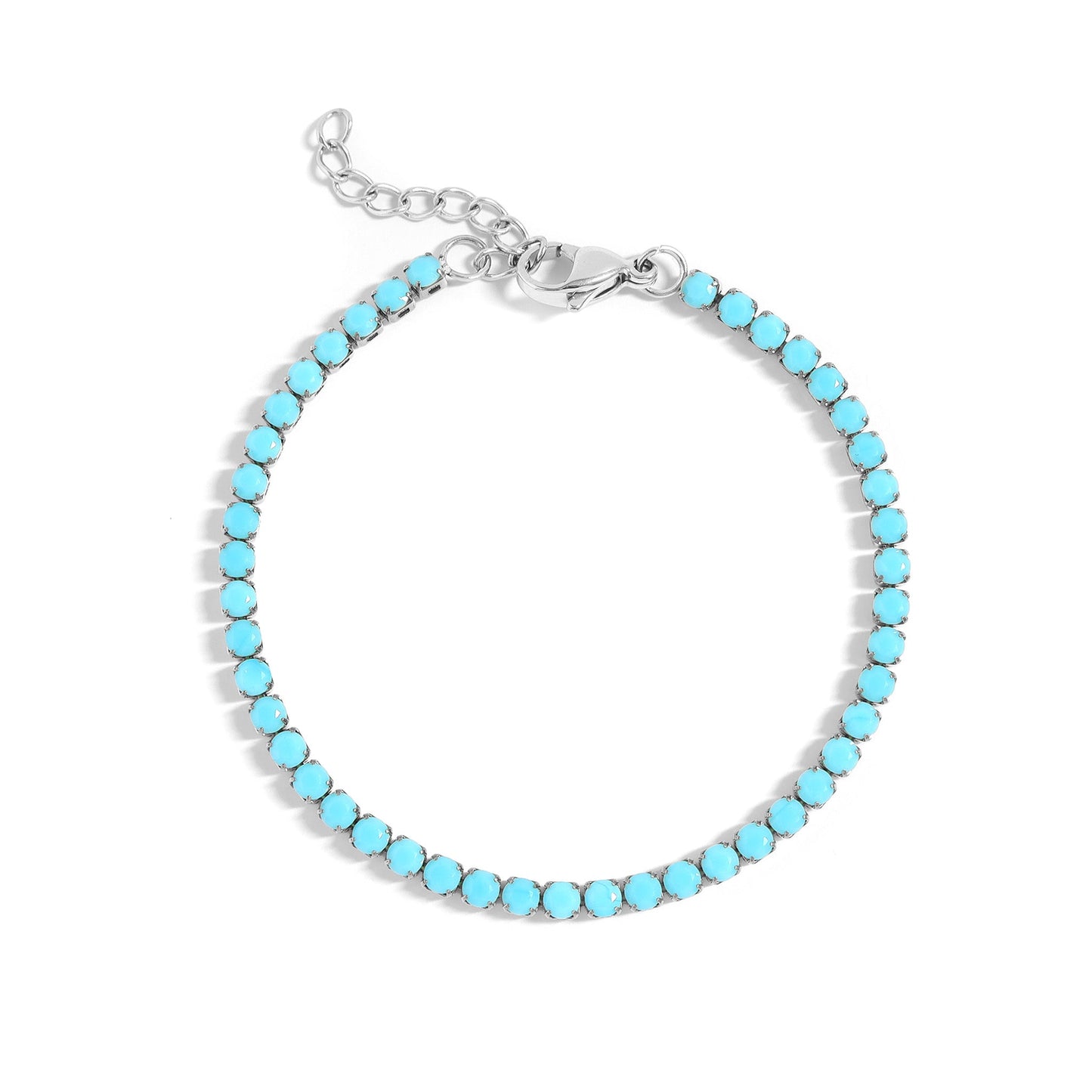 Stainless Steel Turquoise Rhinestone Tennis Chain Bracelet / TBR0005