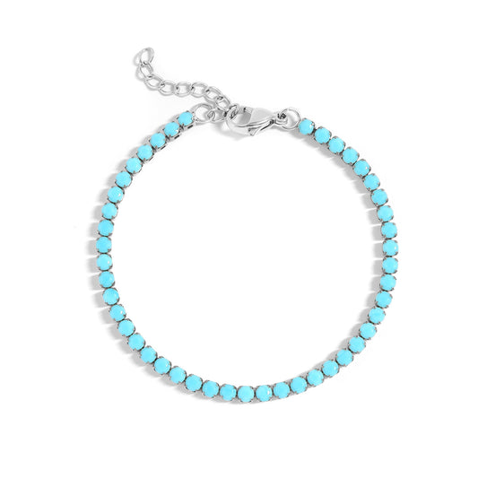 Stainless Steel Turquoise Rhinestone Tennis Chain Bracelet / TBR0005