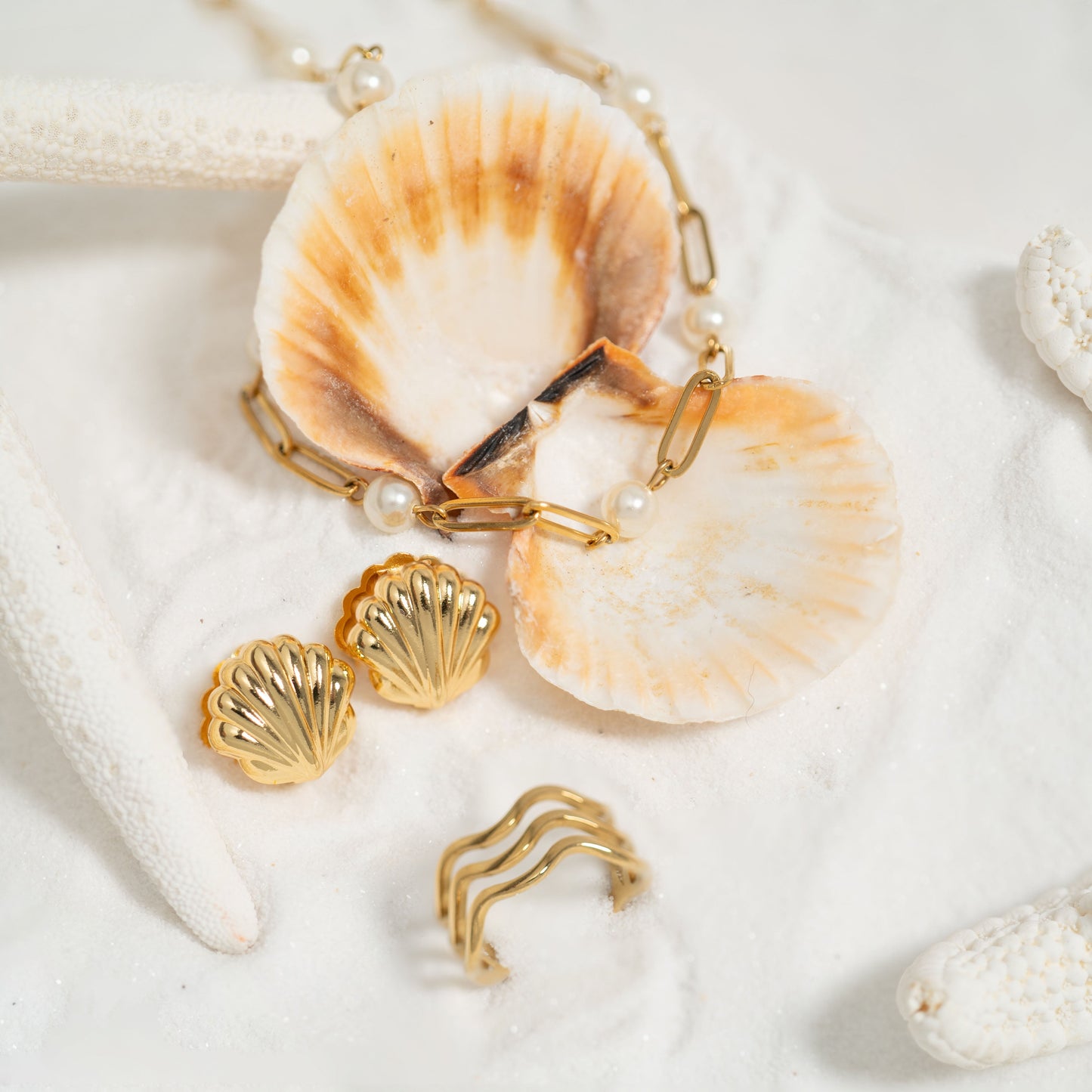 18K Gold PVD Stainless Steel Triple Wave Geometric Ring / KSS0005