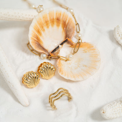 18K Gold PVD Stainless Steel Triple Wave Geometric Ring / KSS0005