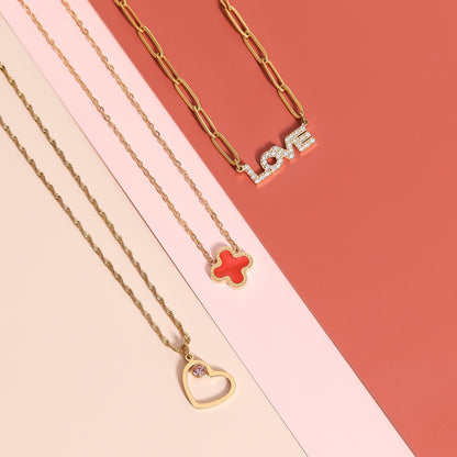 18K Gold PVD Stainless Steel Lucky Clover Charm Necklace / CHN0046