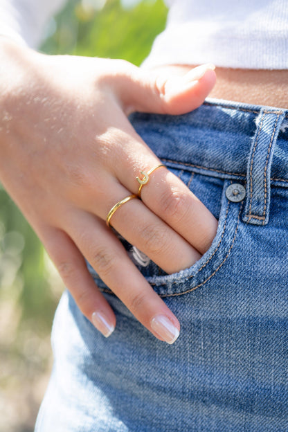18K Gold PVD Stainless Steel Horseshoe Symbol Ring / ZRJ0001
