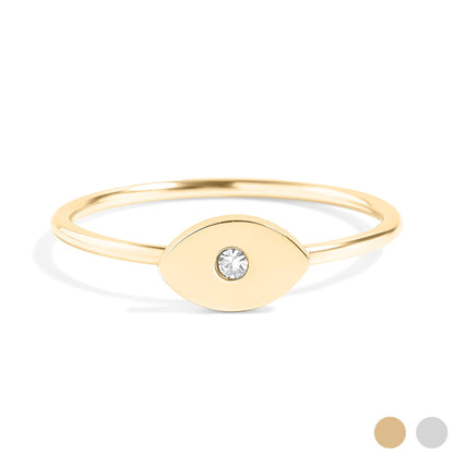 18K Gold PVD Stainless Steel CZ Stone Evil Eye Symbol Ring / ZRJ0004