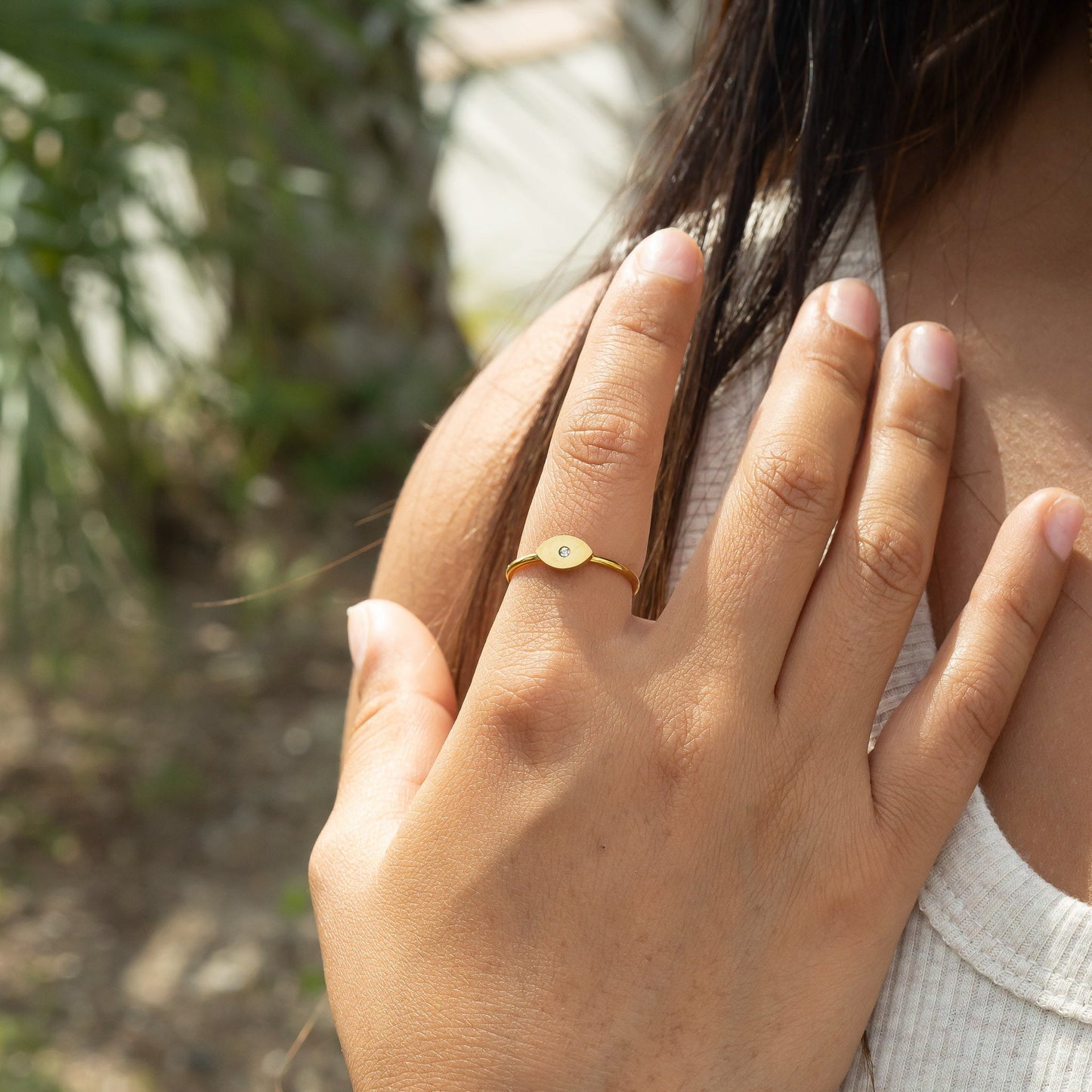 18K Gold PVD Stainless Steel CZ Stone Evil Eye Symbol Ring / ZRJ0004