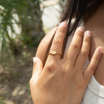 18K Gold PVD Stainless Steel CZ Stone Evil Eye Symbol Ring / ZRJ0004