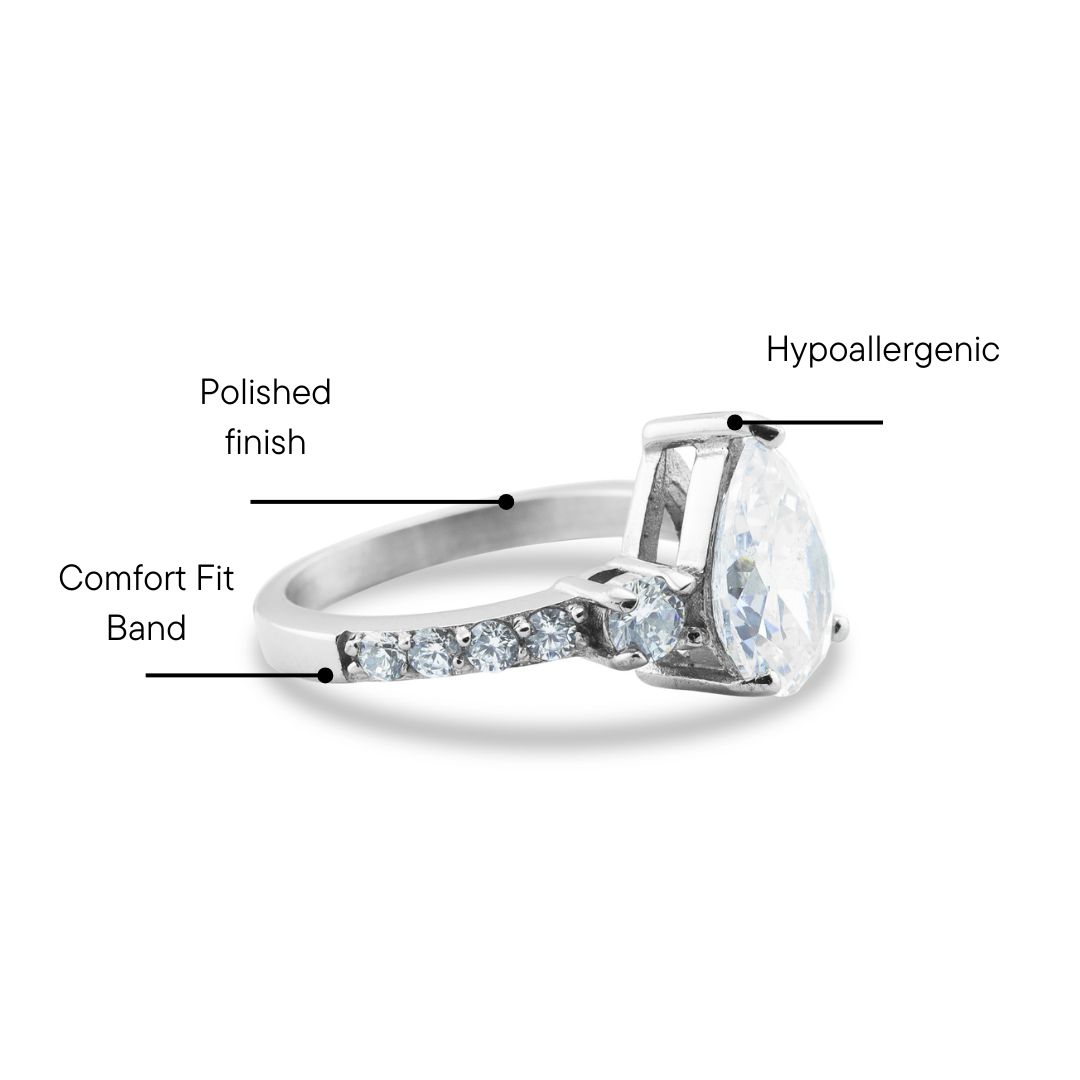 Stainless Steel CZ Teardrop Statement Ring / ZRJ9013