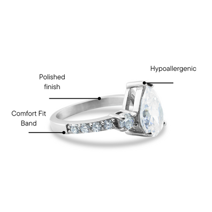 Stainless Steel CZ Teardrop Statement Ring / ZRJ9013