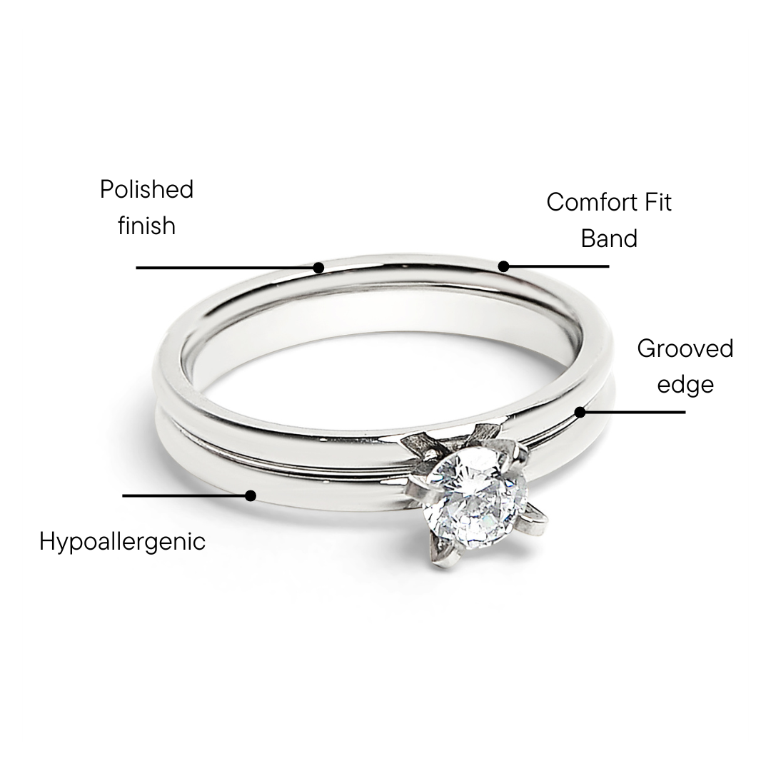 Polished Stainless Steel Double CZ Ring / ZRJ4141