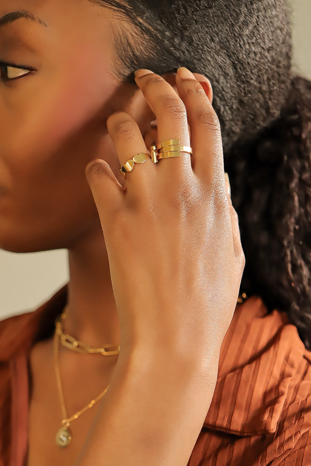 18K Gold PVD Stainless Steel Blank Engravable 3 Heart Ring / ZRJ9019