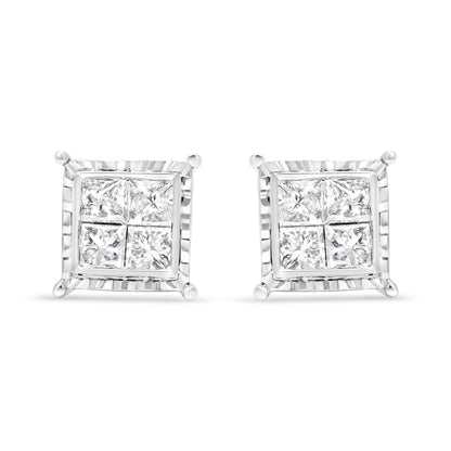 Moderner, gewellter viereckiger Ohrstecker aus 14 Karat Gold, 1 1/2 Karat Diamant