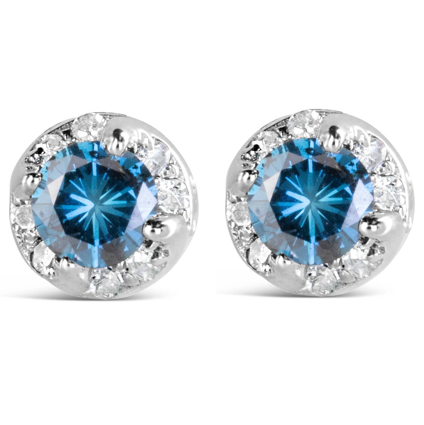 14K Weißgold 1ct behandelter blau-weißer Diamant-Ohrstecker