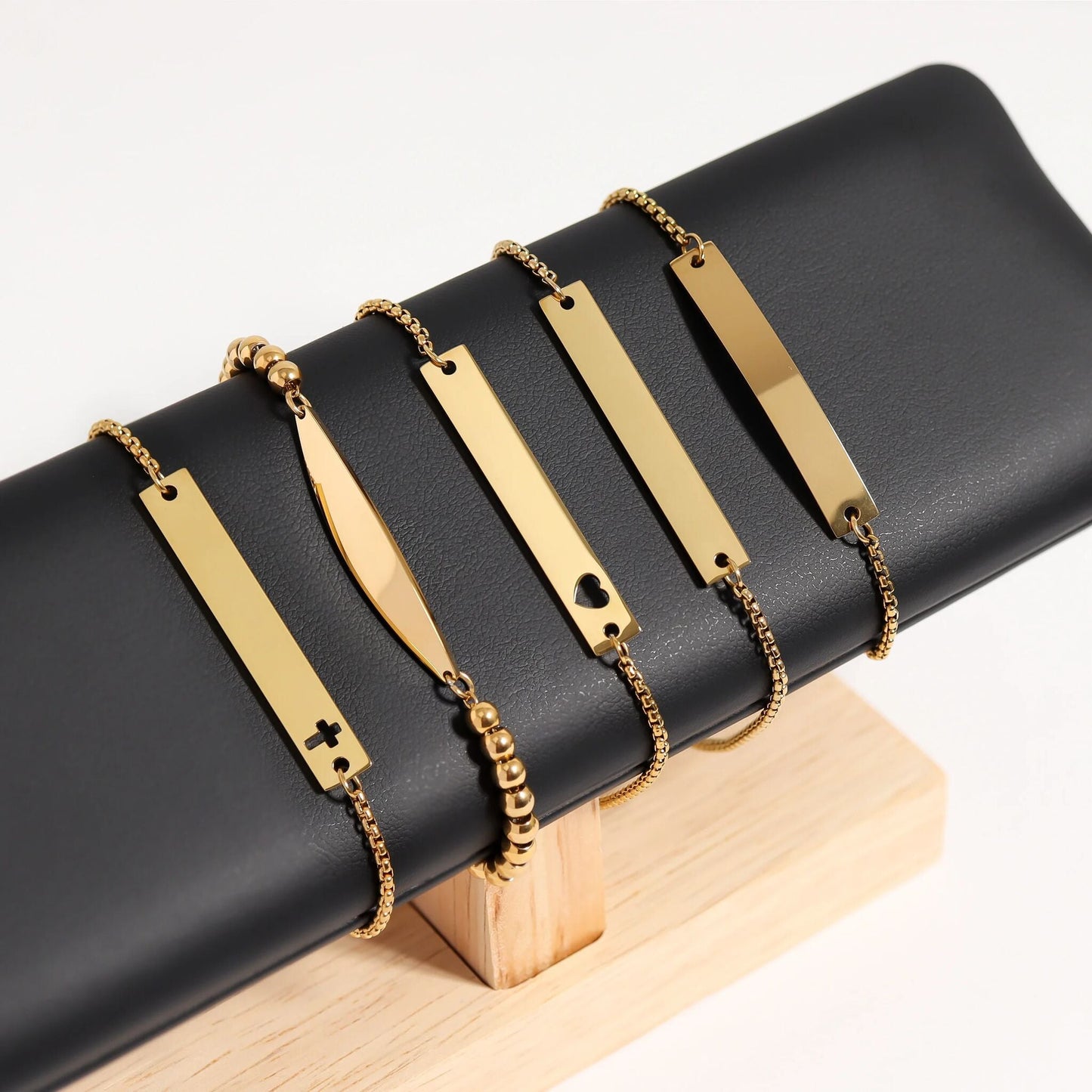 18K Gold PVD Stainless Steel Flat Adjustable Blank Bar Bracelet / SBB0129