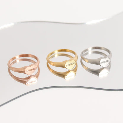 18K Gold PVD Stainless Steel Amour Heart Signet Ring / ESR0006