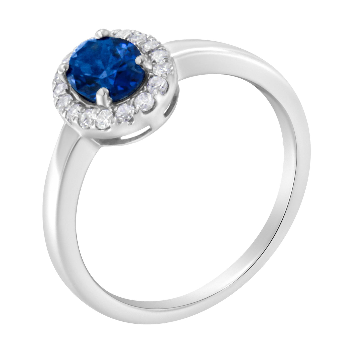 Cocktailring aus 10 Karat Weißgold, 1/5 Karat Diamant und blauem Saphir