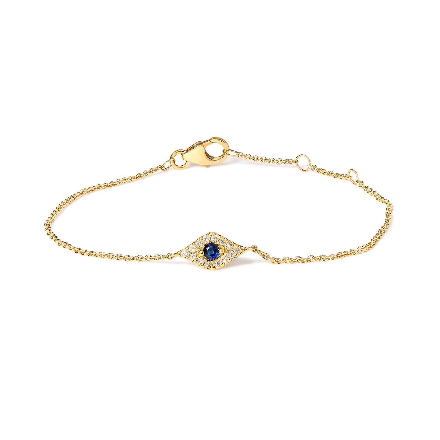 Evil Eye Station Armband aus 10-karätigem Gold mit blauem Saphir und Diamant