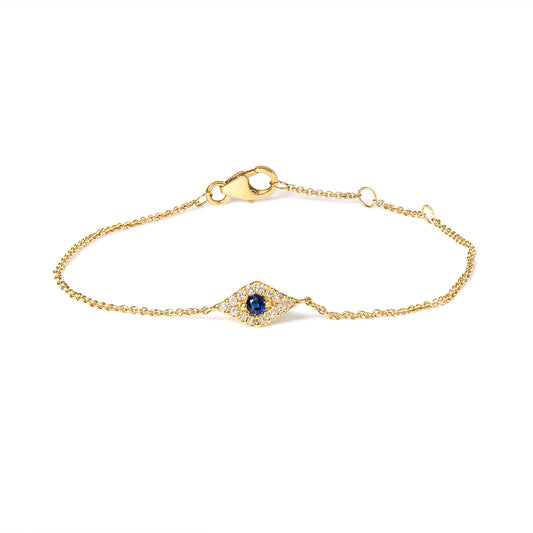 Evil Eye Station Armband aus 10-karätigem Gold mit blauem Saphir und Diamant