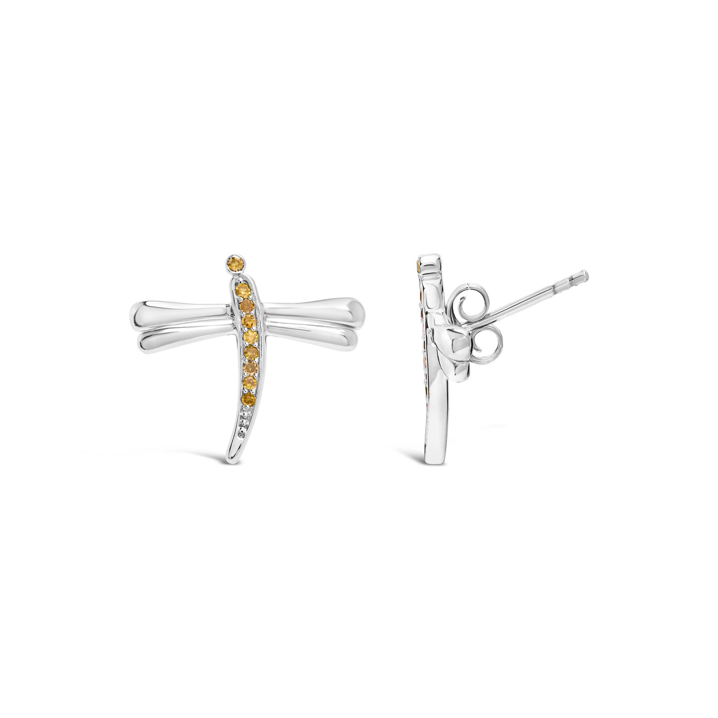 Ohrstecker aus Sterlingsilber mit gelbem Diamantakzent in Libellenform