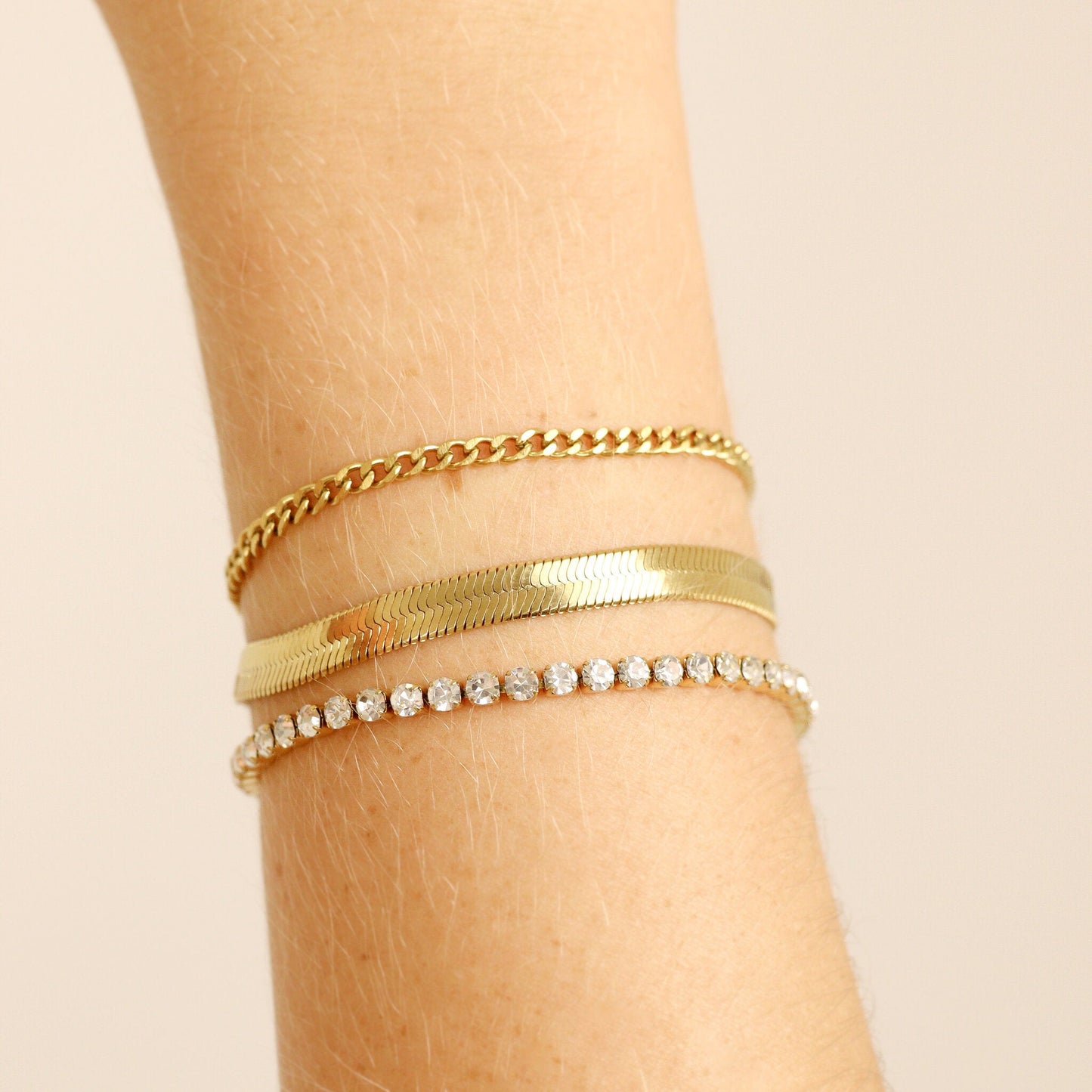 18K Gold PVD Stainless Steel Herringbone Chain Bracelet / BRJ9082