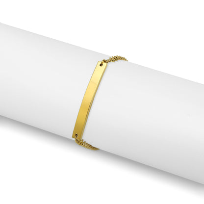 18K Gold PVD Stainless Steel Curved Blank Bar Curb Chain Bracelet / BRJ9080