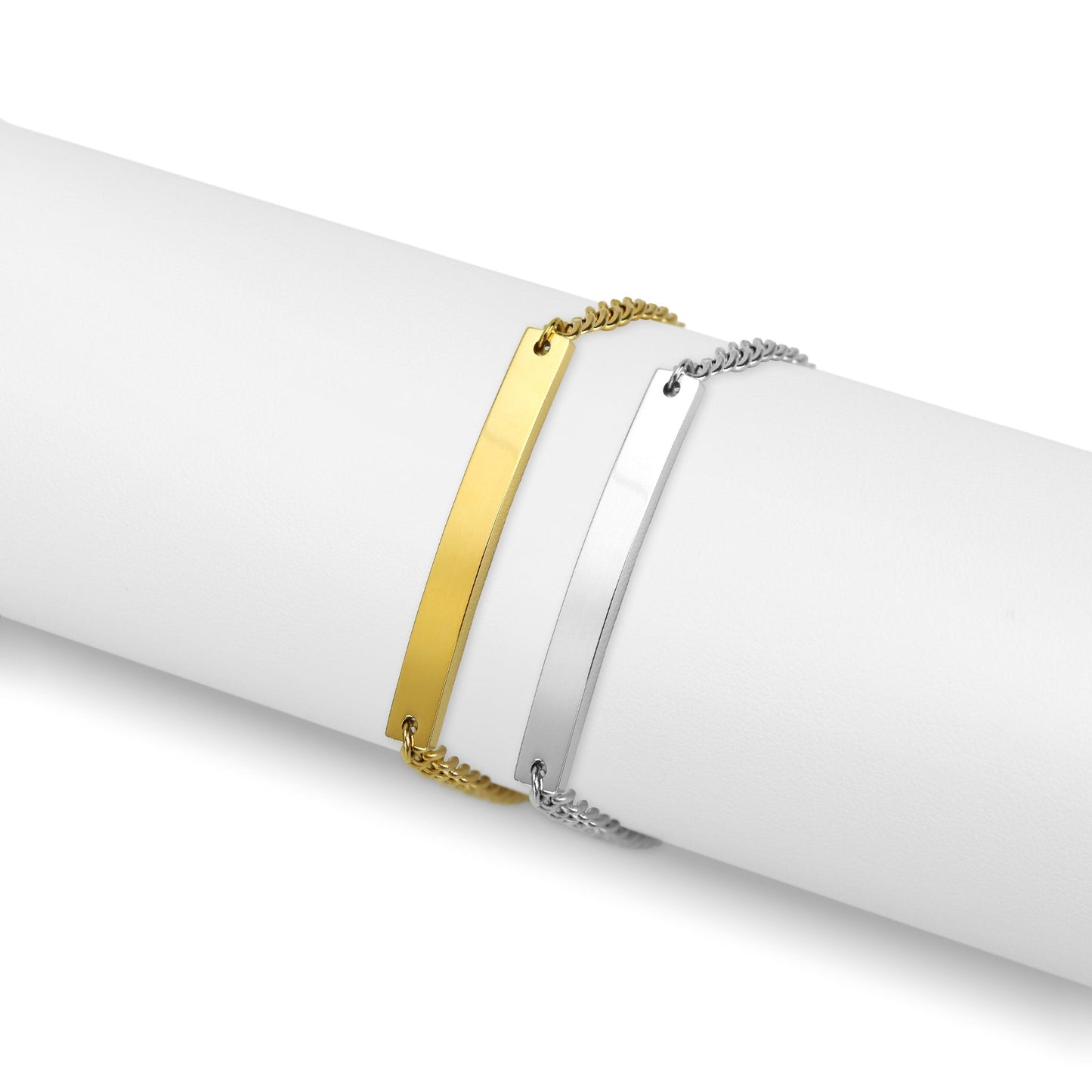 18K Gold PVD Stainless Steel Curved Blank Bar Curb Chain Bracelet / BRJ9080