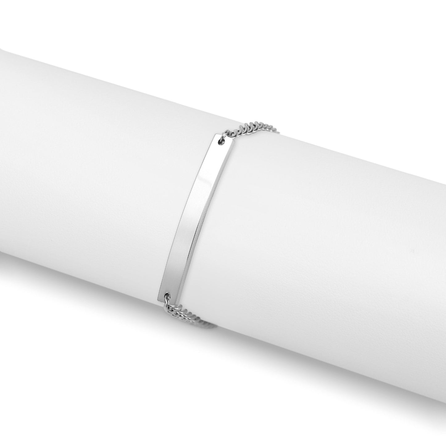 18K Gold PVD Stainless Steel Curved Blank Bar Curb Chain Bracelet / BRJ9080