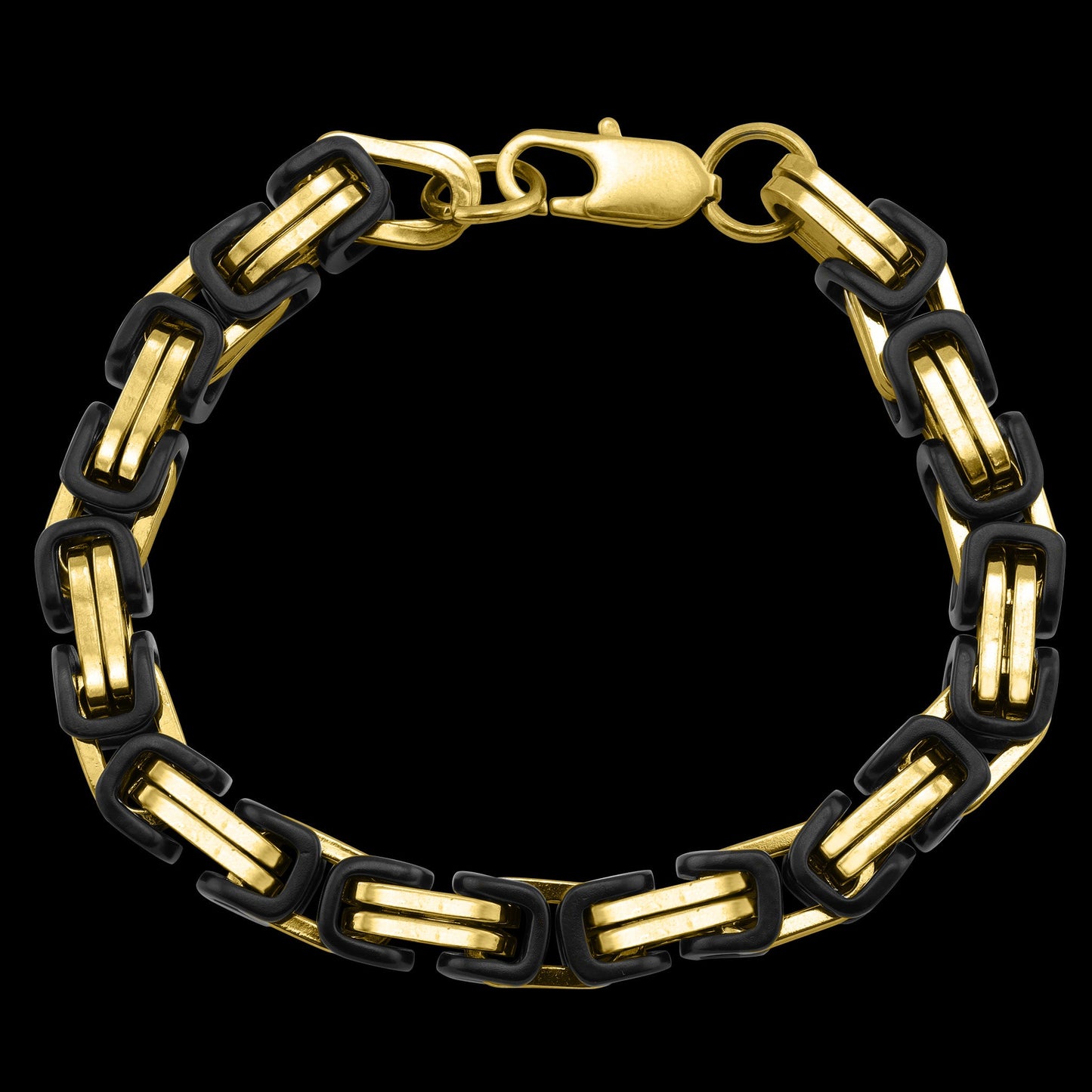 18K Gold PVD & Black Stainless Steel Byzantine Chain Bracelet or Anklet / BRJ9089