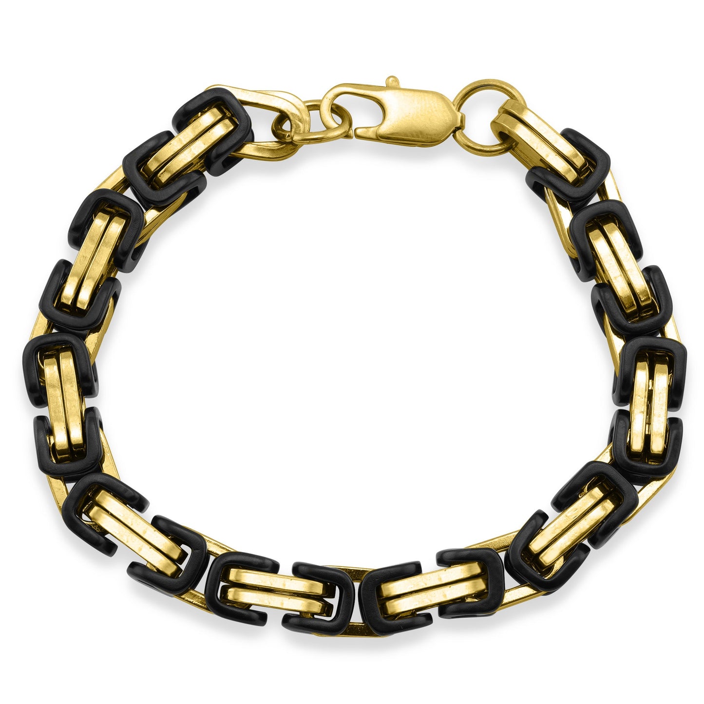 18K Gold PVD & Black Stainless Steel Byzantine Chain Bracelet or Anklet / BRJ9089