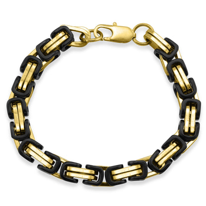18K Gold PVD & Black Stainless Steel Byzantine Chain Bracelet or Anklet / BRJ9089