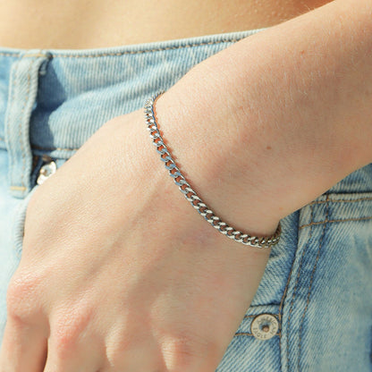 Stainless Steel Diamond Cut Curb Chain Bracelet or Anklet / BRJ9095