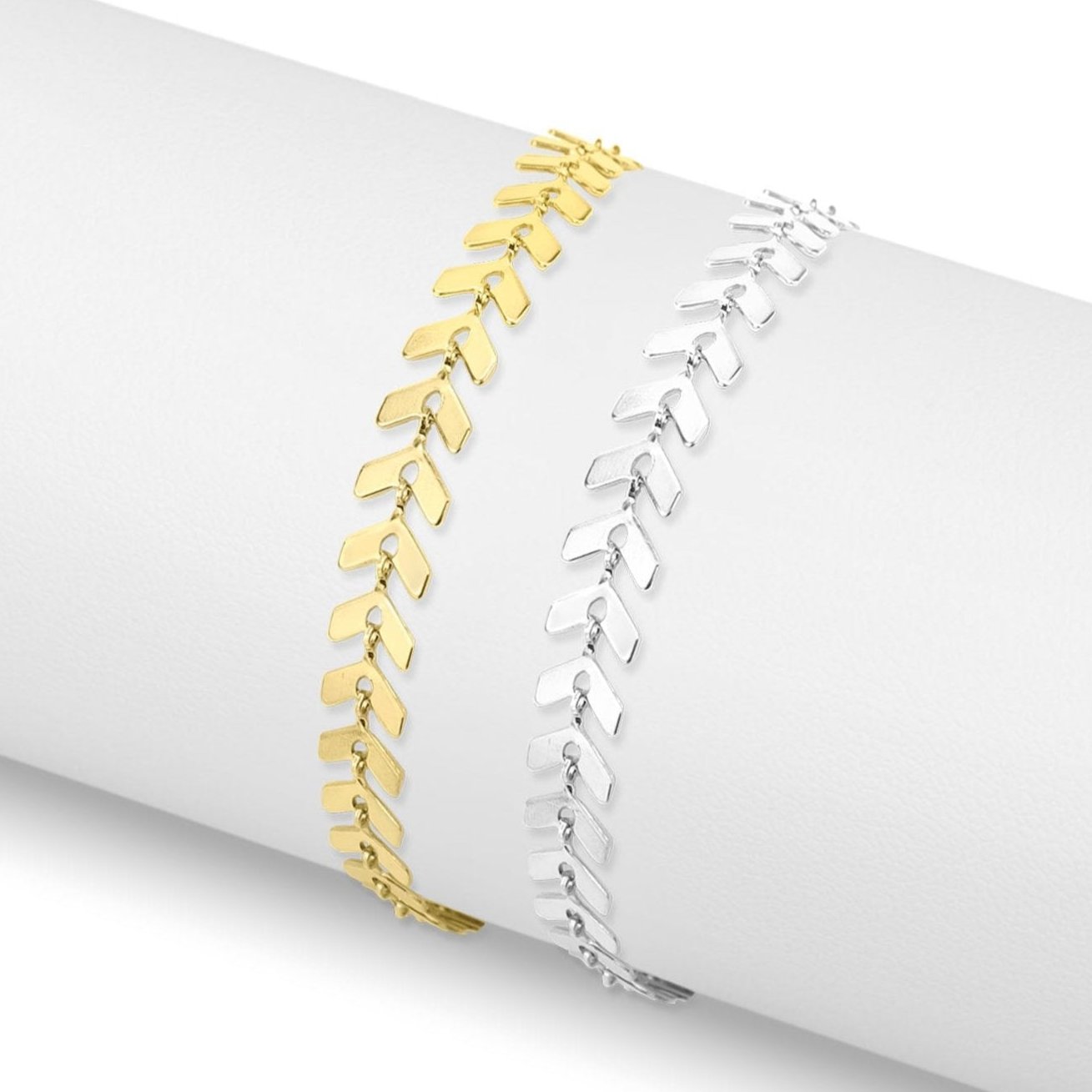 18K Gold PVD Stainless Steel Chevron Bracelet or Anklet / BRJ9099