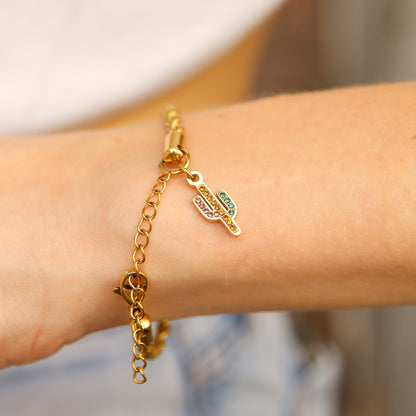 18K Gold PVD Stainless Steel Cactus with CZ Stone Charm / PDL0208