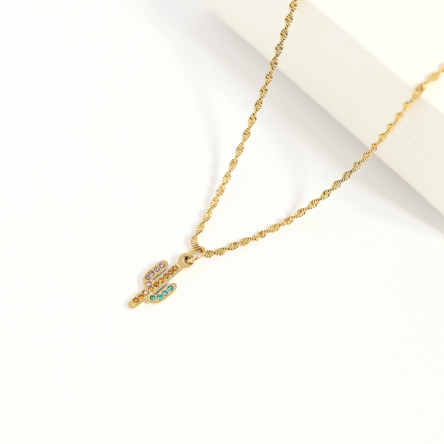 18K Gold PVD Stainless Steel Cactus with CZ Stone Charm / PDL0208