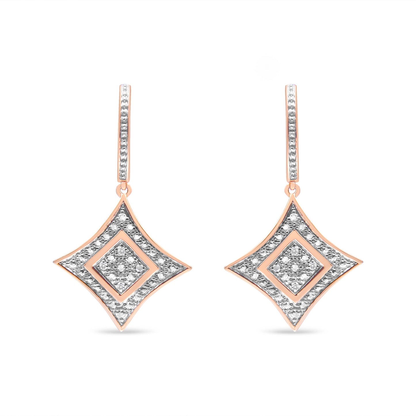 Roségold über silbernen Diamant-Akzent baumeln Rauten-Ohrringe