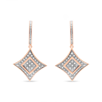 Roségold über silbernen Diamant-Akzent baumeln Rauten-Ohrringe