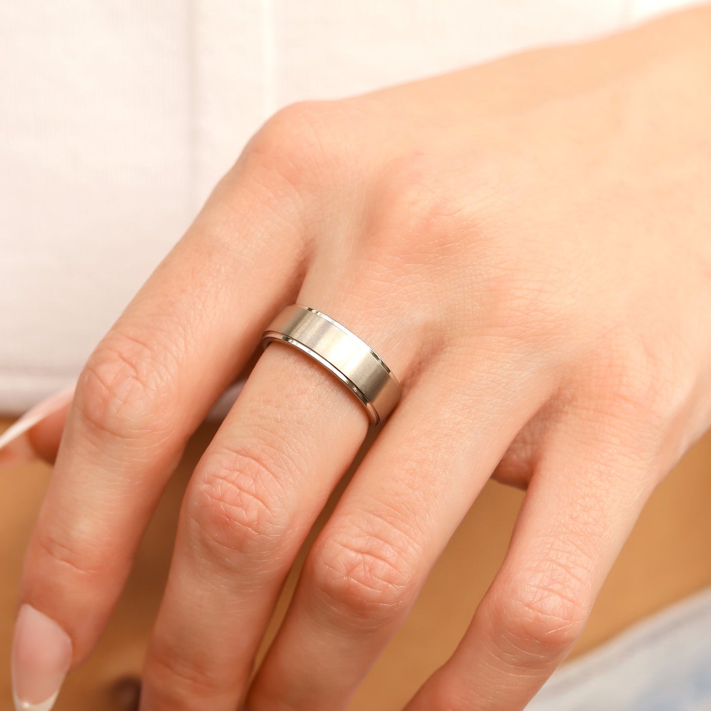 Stainless Steel Blank Ring Brushed Flat Center Polished Edge / CFR0002