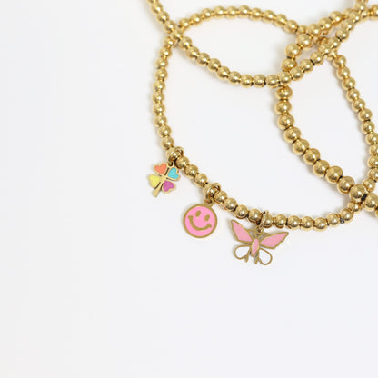 18K Gold PVD Stainless Steel Epoxy Pink Smiley Face Charm / PDL0005