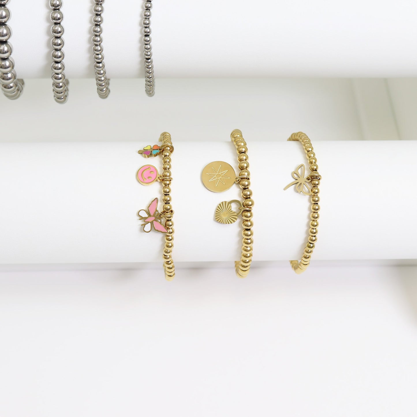 18K Gold PVD Stainless Steel Epoxy Pink and White Butterfly Charm / PDL0030