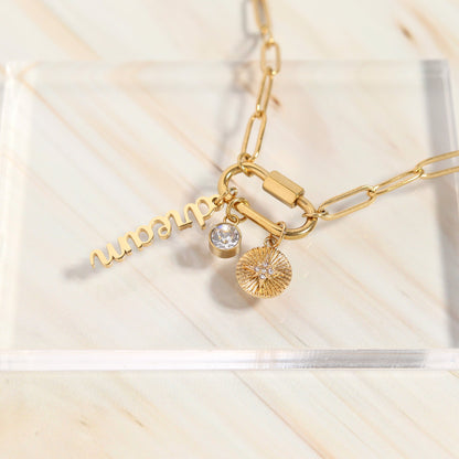 18K Gold PVD Stainless Steel Carabiner Dream Charm Paperclip Necklace / CHN0048