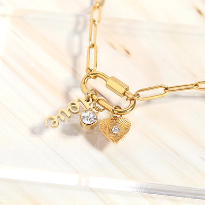 18K Gold PVD Stainless Steel Carabiner Love Charm Paperclip Necklace / CHN0047